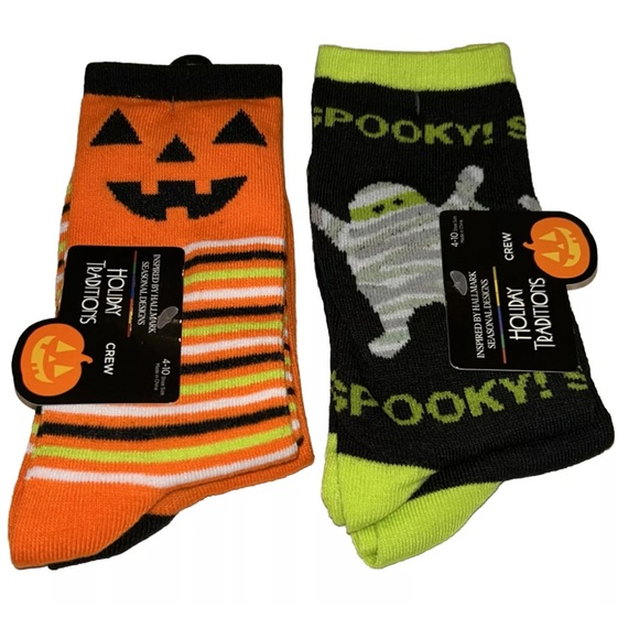 Hallmark Halloween Crew Socks 4 Pair Women 4-10 Black Orange w Mummy Jack O' NEW - Picture 8 of 8